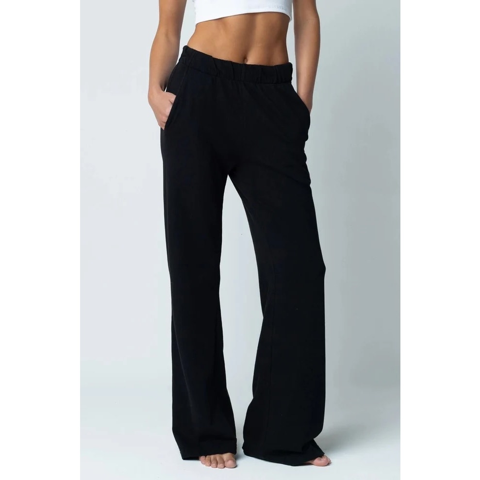 Talentless French Terry Lounge Pants Sweatpants Women's S Black Pockets Wide Leg